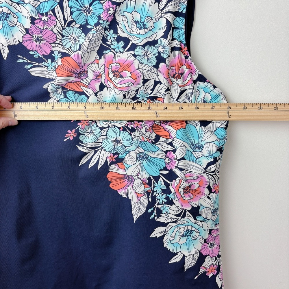 Lands End High Neck Tankini Top 16DD Navy Blue Floral Swim Modest‎ Built-in Bra - Picture 7 of 8